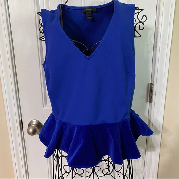 J. CREW Bright Blue Velvet Peplum V-Neck Tank Cami Top SIZE SMALL - Picture 7 of 7